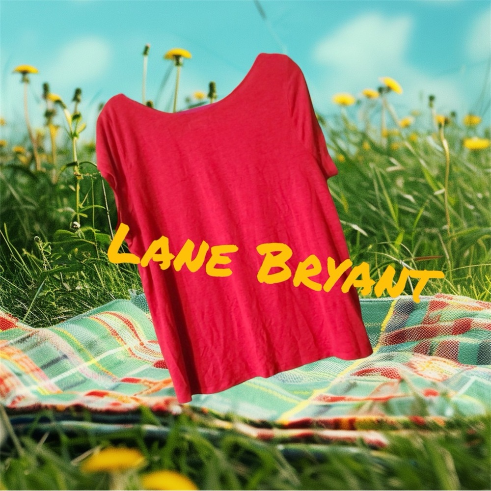 🌻 Lane Bryant Red w/ silver weave Short Sleeve TOP Lightweight SZ:XL 18/20 EUC